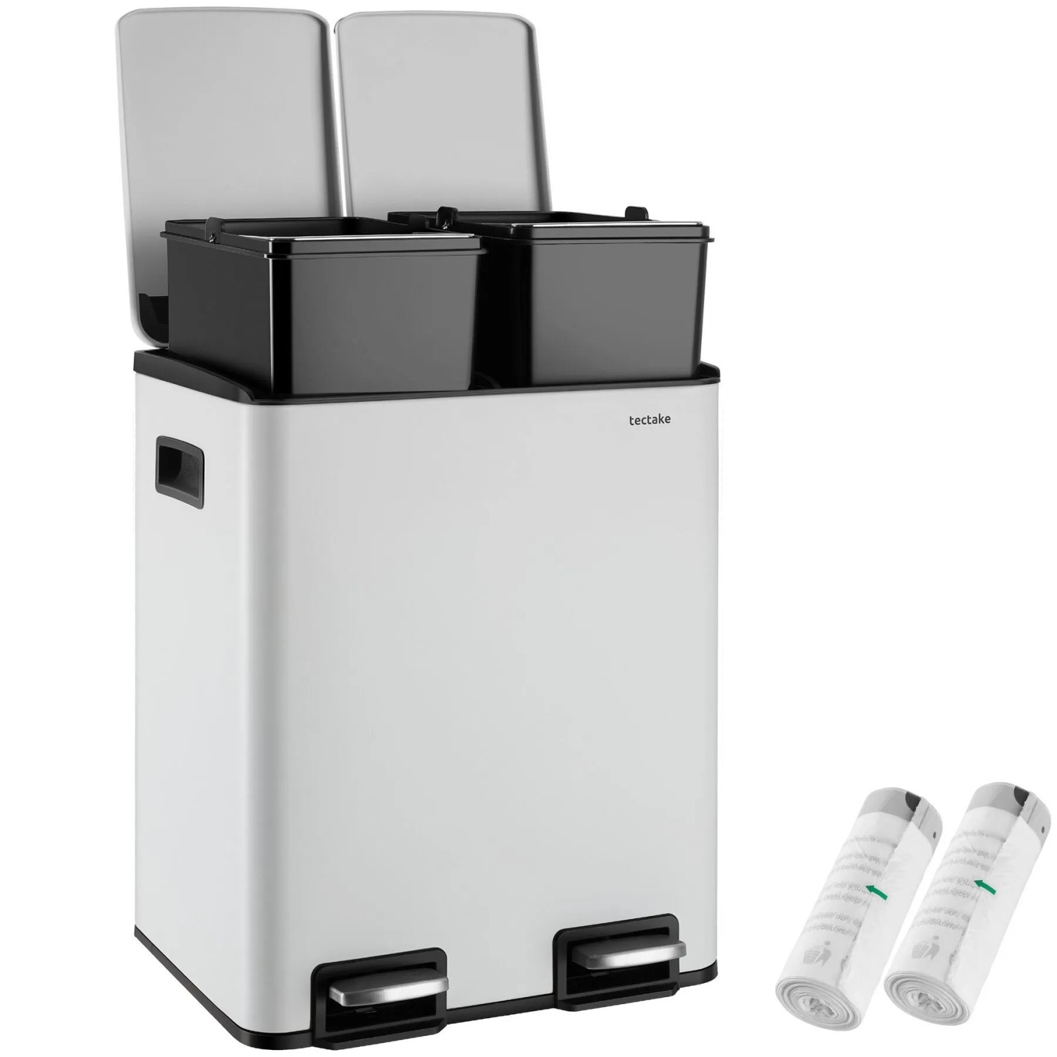 Tectake Mülleimer Pull 2 Kammer System  Je 15 L Mit Fußpedalen 2 x 15 L 34 5 x 40 5 x 50 cm Weiß