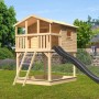 Karibu Stelzenhaus Benjamin mit Rutsche in Natur und Anthrazit. Kinder-Gartengerät mit Leiter.