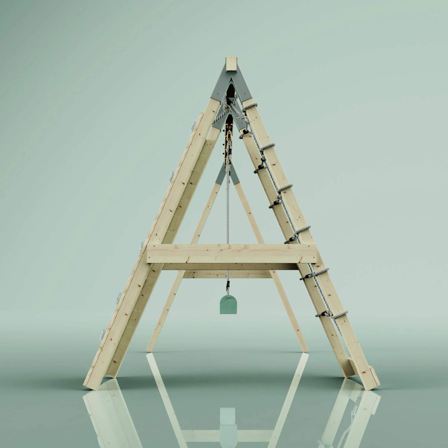 PolarPlay Klettergerüst Biene mintgrün aus Holz mit Kletterwand für den Garten.