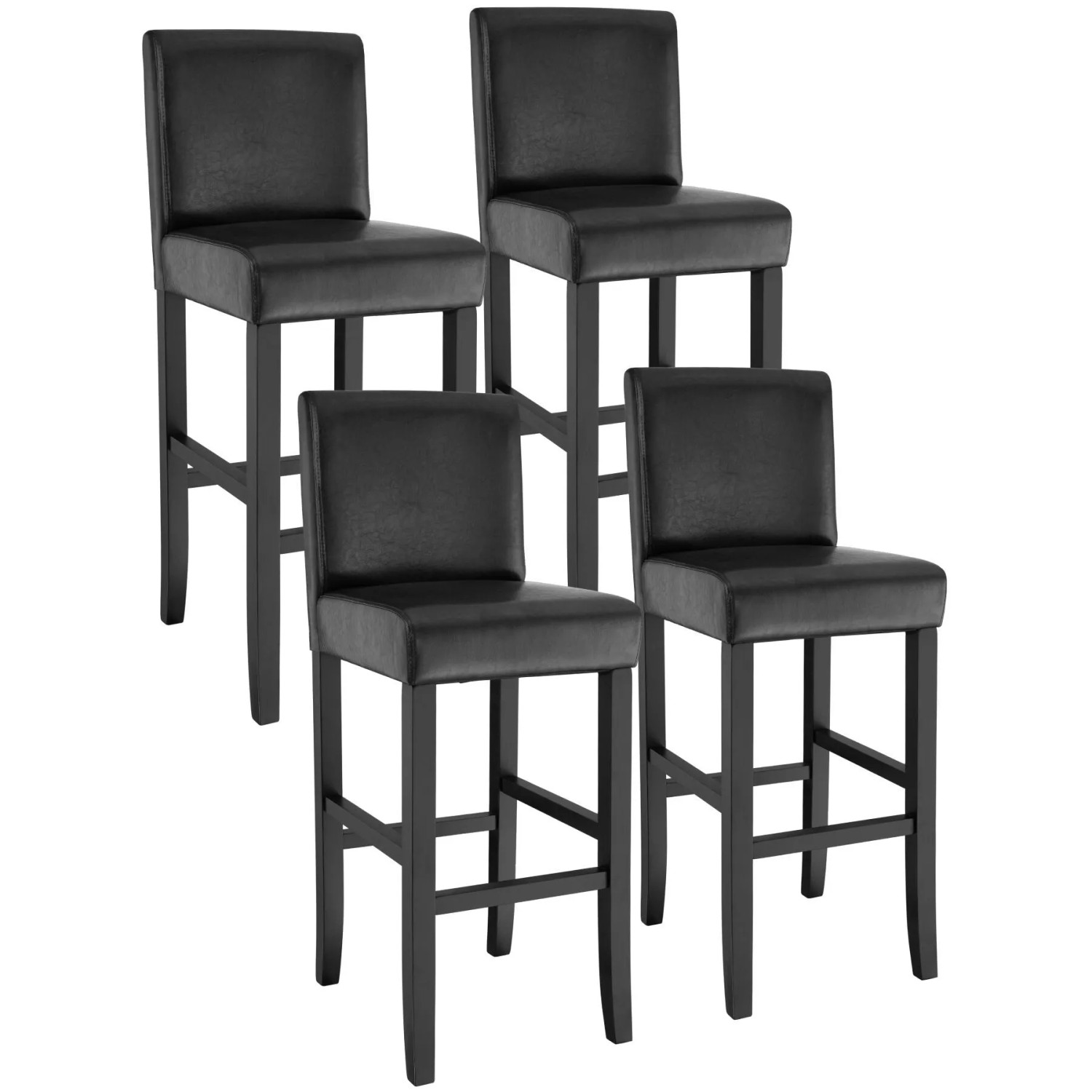 Tectake Barhocker  Gepolstert Mit Rückenlehne Bezug Aus Kunstleder 4Er Set 41 x 40 x 107 cm Schwarz