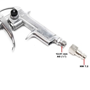 Silberne Wiltec Reifenfüllpistole mit 1/4 Zoll Anschlussgewinde und Schnellkupplung für Kompressor Zubehör.