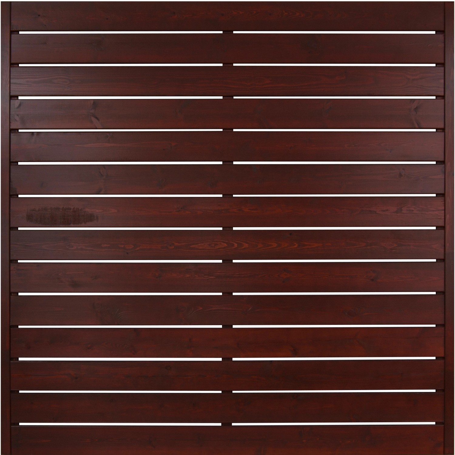 Braunes Sichtschutzzaunelement Faro, lackiert, 180x180 cm, aus Holz mit horizontalen Latten.