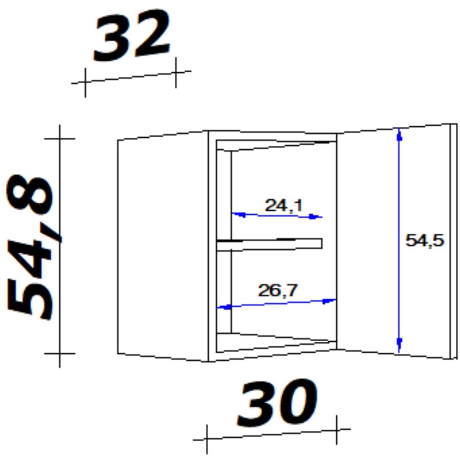 Technische Zeichnung: Flex-Well Classic Oberschrank Florida, 30x55 cm, Sonoma Eiche, mit Maßen.