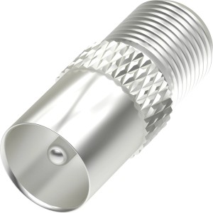 Hama Antennenadapter SAT F-Kupplung/Koax-Stecker, silbernes Metallgehäuse.