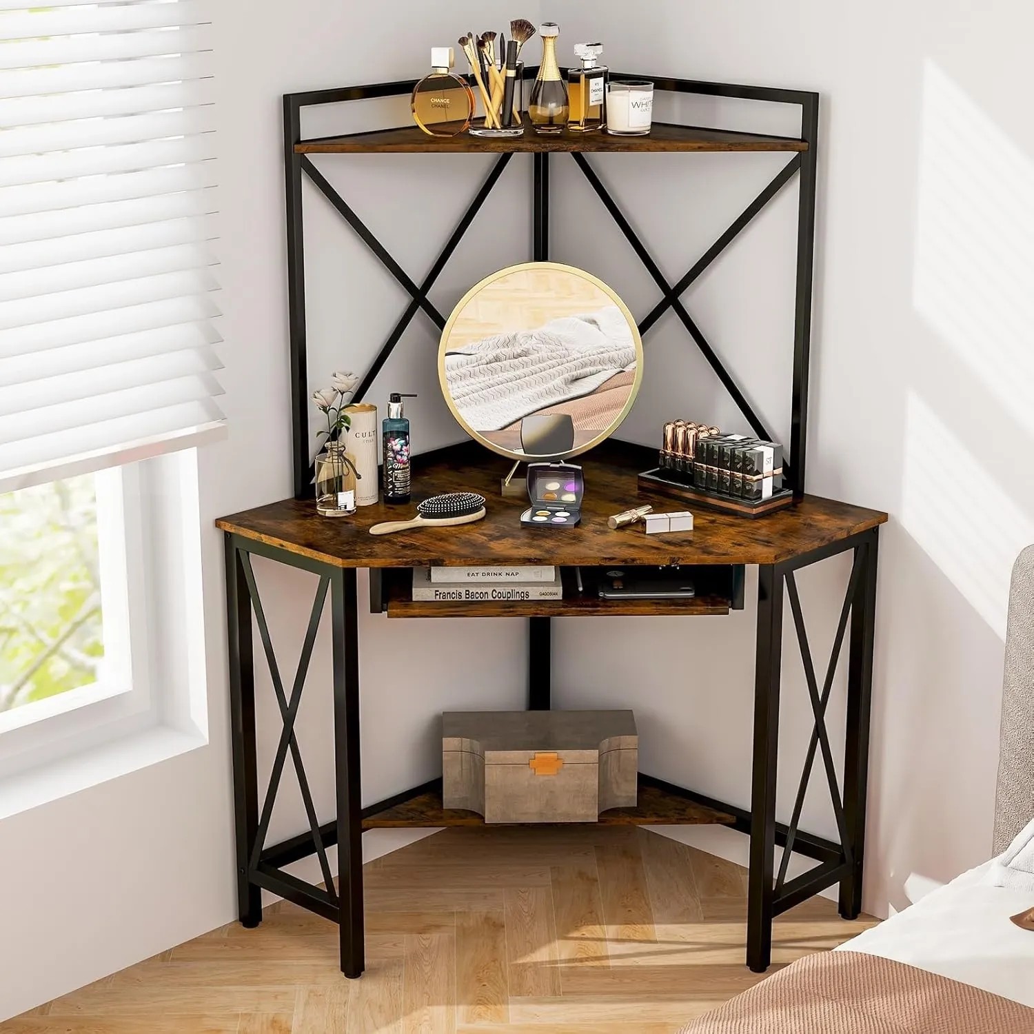 Costway Schreibtisch mit Ladestation 80 x 80 x 145 cm Vintage_5