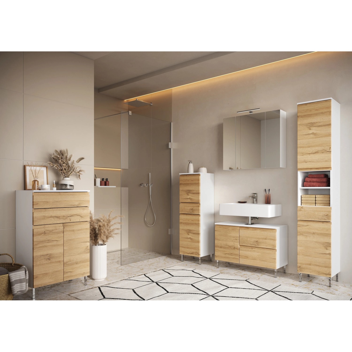 Germania Waschbeckenunterschrank GW-TORRANCE, weiß, 80 cm, mit Schublade und Stauraum im Badezimmer.