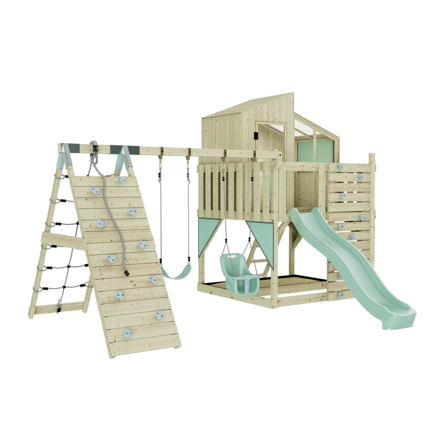 OutdoorToys Spielturm Finn mit Babyschaukel Mintgrün günstig online kaufen