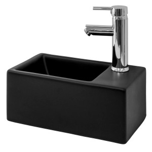 ML-Design Handwaschbecken, Keramik, Schwarz Matt, mit Armatur, 35,5x20,5x12,5 cm.