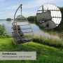osoltus Hängesessel Pura mit dunklen Kissen am See. Gartenlounger mit Stahlgestell für entspanntes Schaukeln.