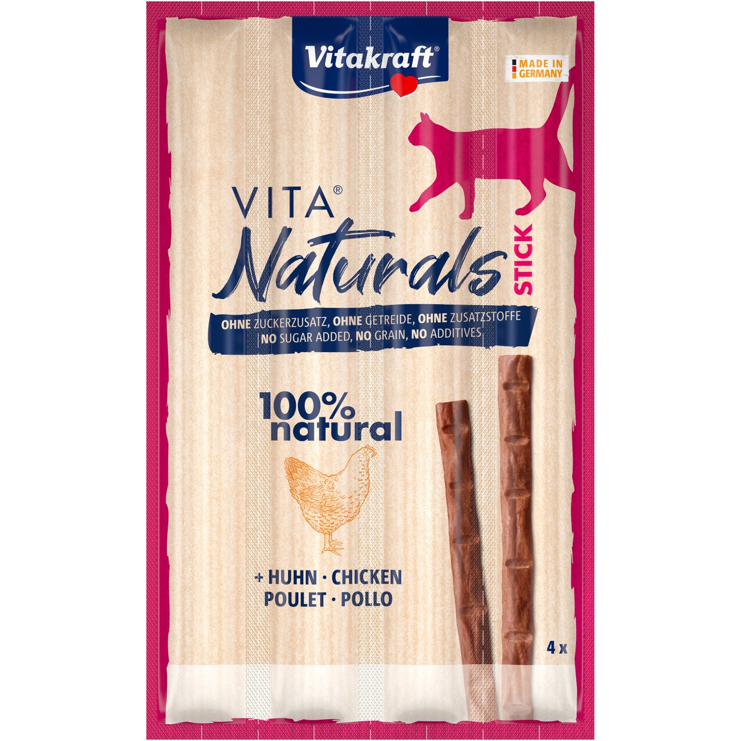 Vitakraft Katzenleckerlies & Katzensnacks Vita Naturals Stick Huhn 4 Stück