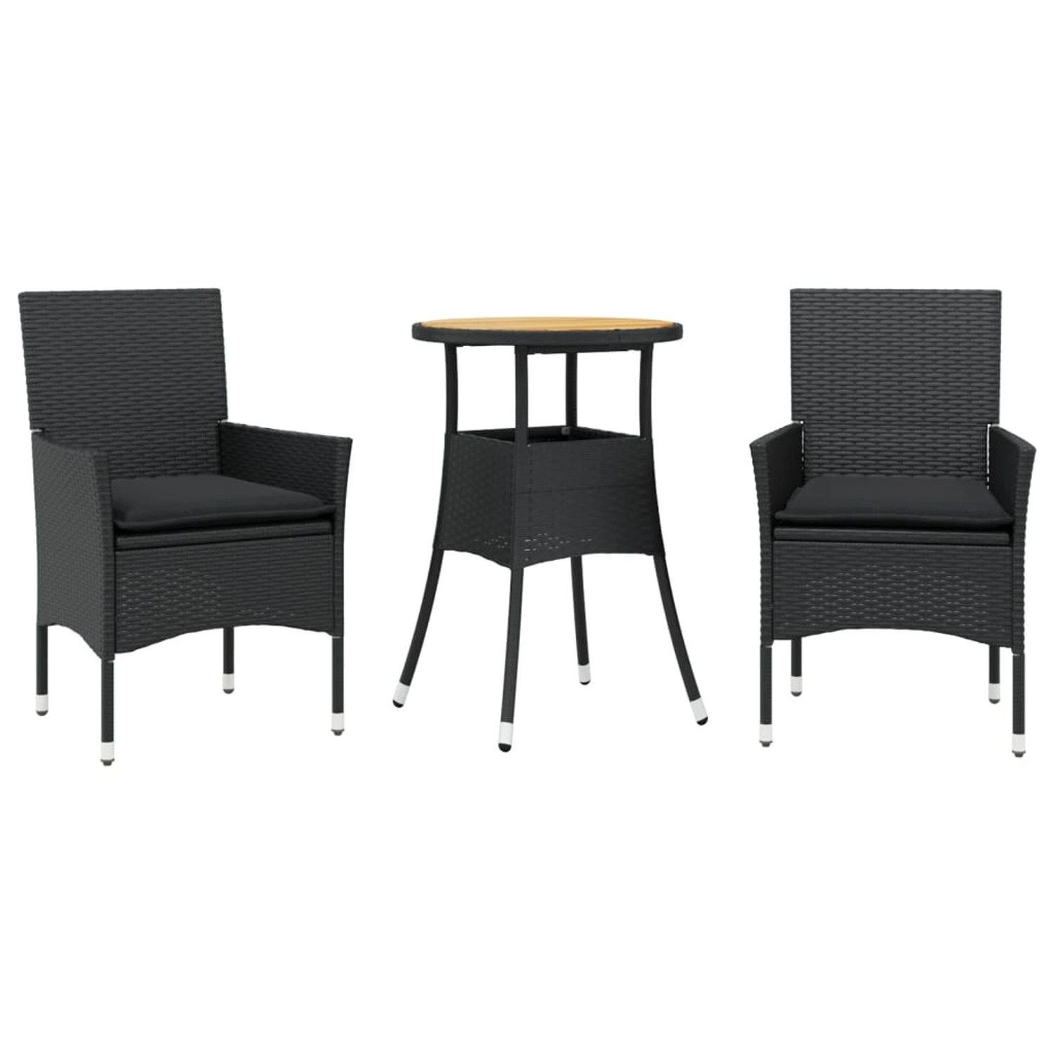 vidaXL 3-Tlg Garten-Essgruppe mit Kissen Schwarz Poly Rattan Akazie 3278729 günstig online kaufen