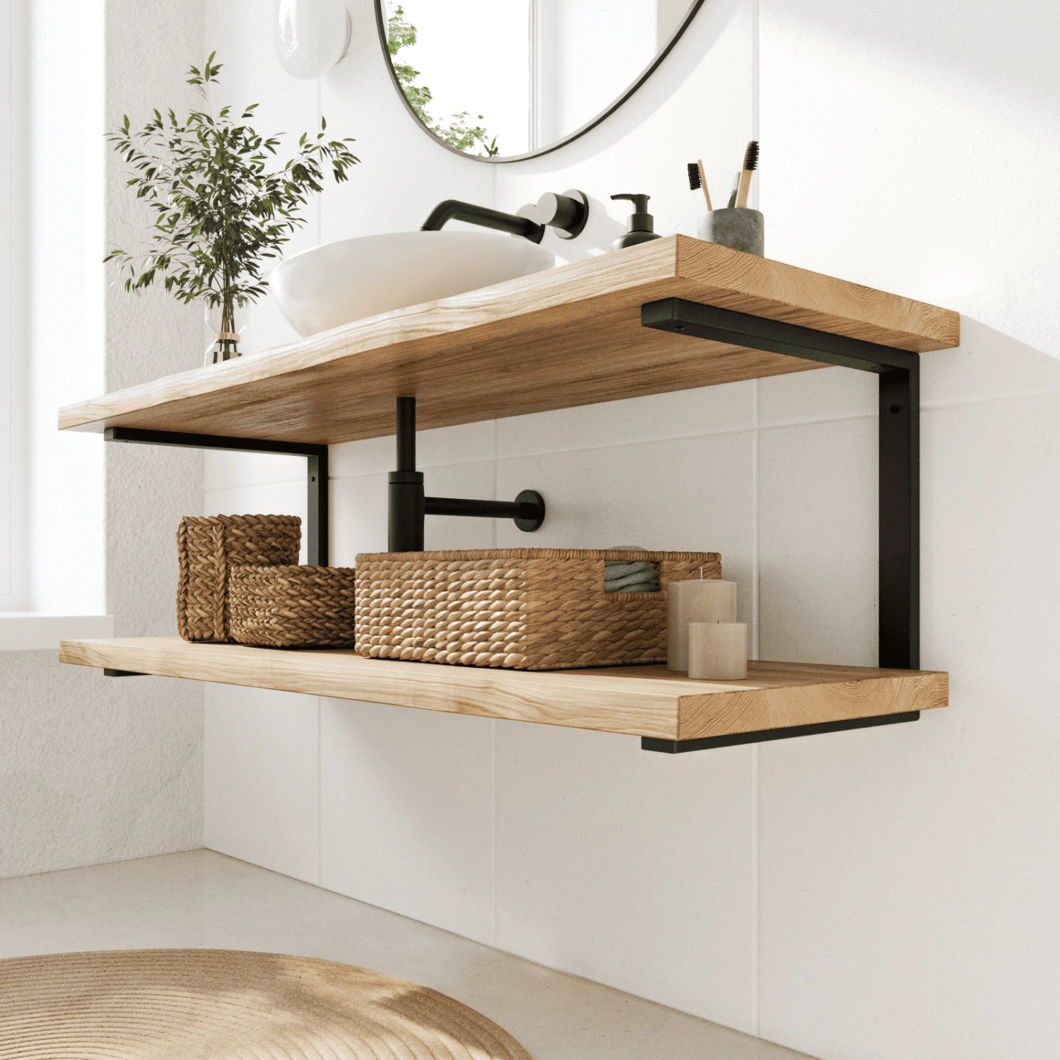 HEVVA Waschtischhalterung LAHN 40 cm Tief 2er Set Schwarz_4