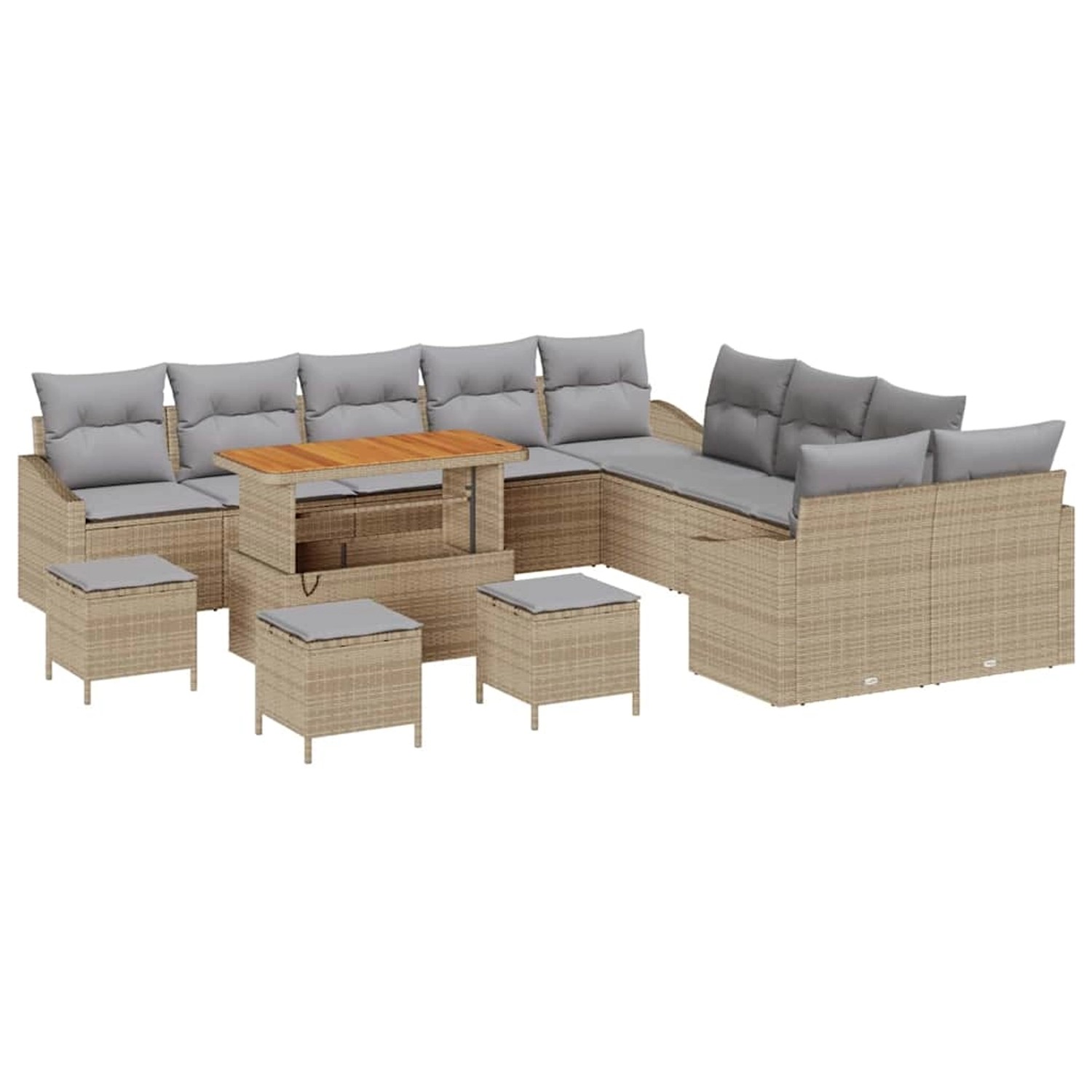 vidaXL Garten-Sofa-Set mit Kissen 14-Tlg Beige Poly Rattan 3362722 günstig online kaufen