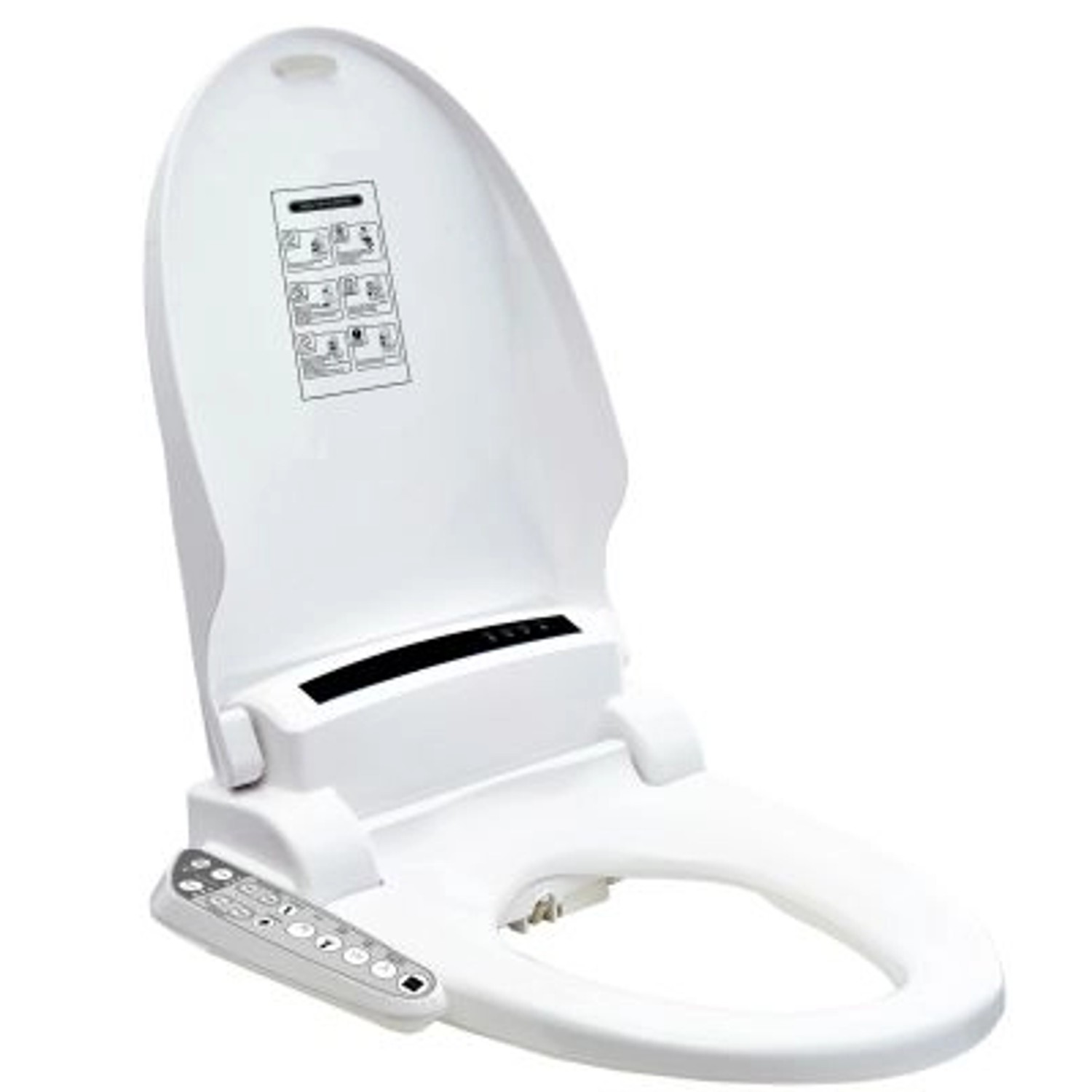 Weißer Jet-Line Komfort WC-Sitz mit Dusch-, Heiz- und Föhnfunktion, sowie Absenkautomatik.