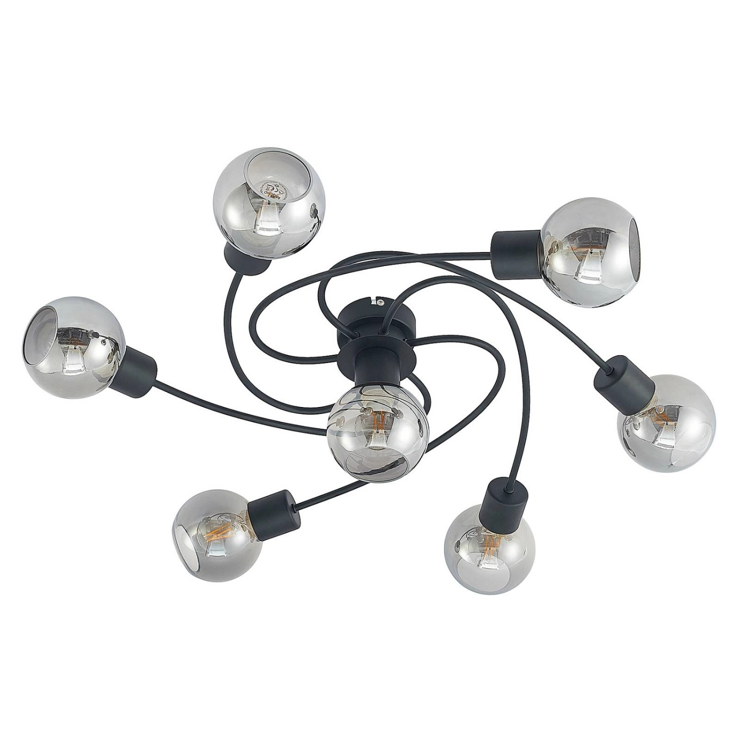 Lindby Deckenlampe Ciala 9627505 Modern in Schwarz aus Glas 7-flammig E14 W günstig online kaufen