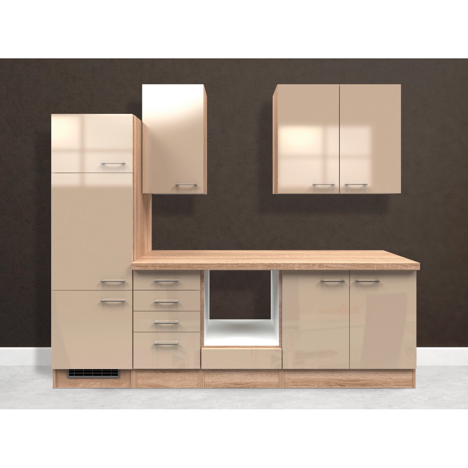 Flex-Well Exclusiv Küchenzeile/Küchenblock Orlando 270 cm ohne E-Geräte Kaschmir Glanz