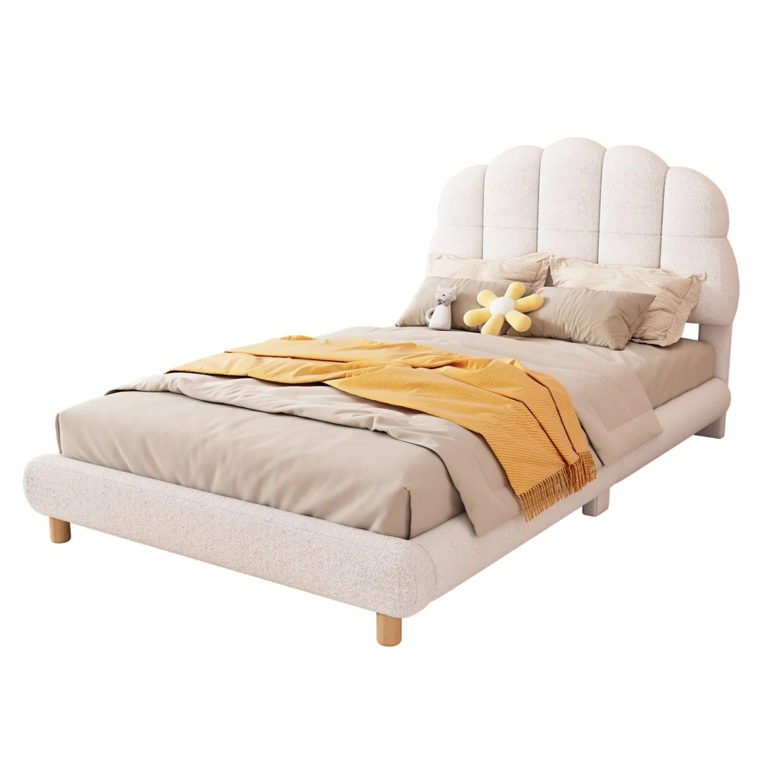 PXloue Kinderbett 90x200cm Einzelbett Weiß Niedliches Kopfteil Modern Einfach Montierbar
