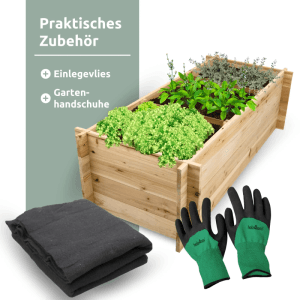 Holz4home Hochbeet mit 3 Fächern, Tannenholz, inkl. Vlies und Gartenhandschuhe.