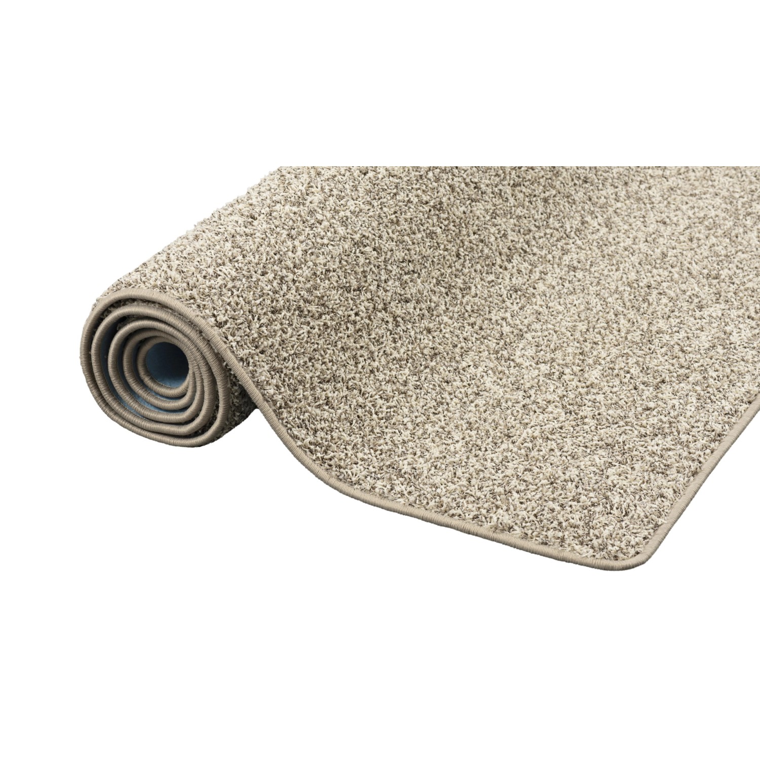 Gerollter, sandfarbener Snapstyle Hochflor Teppich Mona Mix Taupe, 100x300cm.