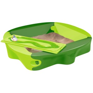 BIG Sandkasten Sandy mit Hard-Cover, grün, 138x138 cm, mit Sand und bespielbarer Abdeckung.