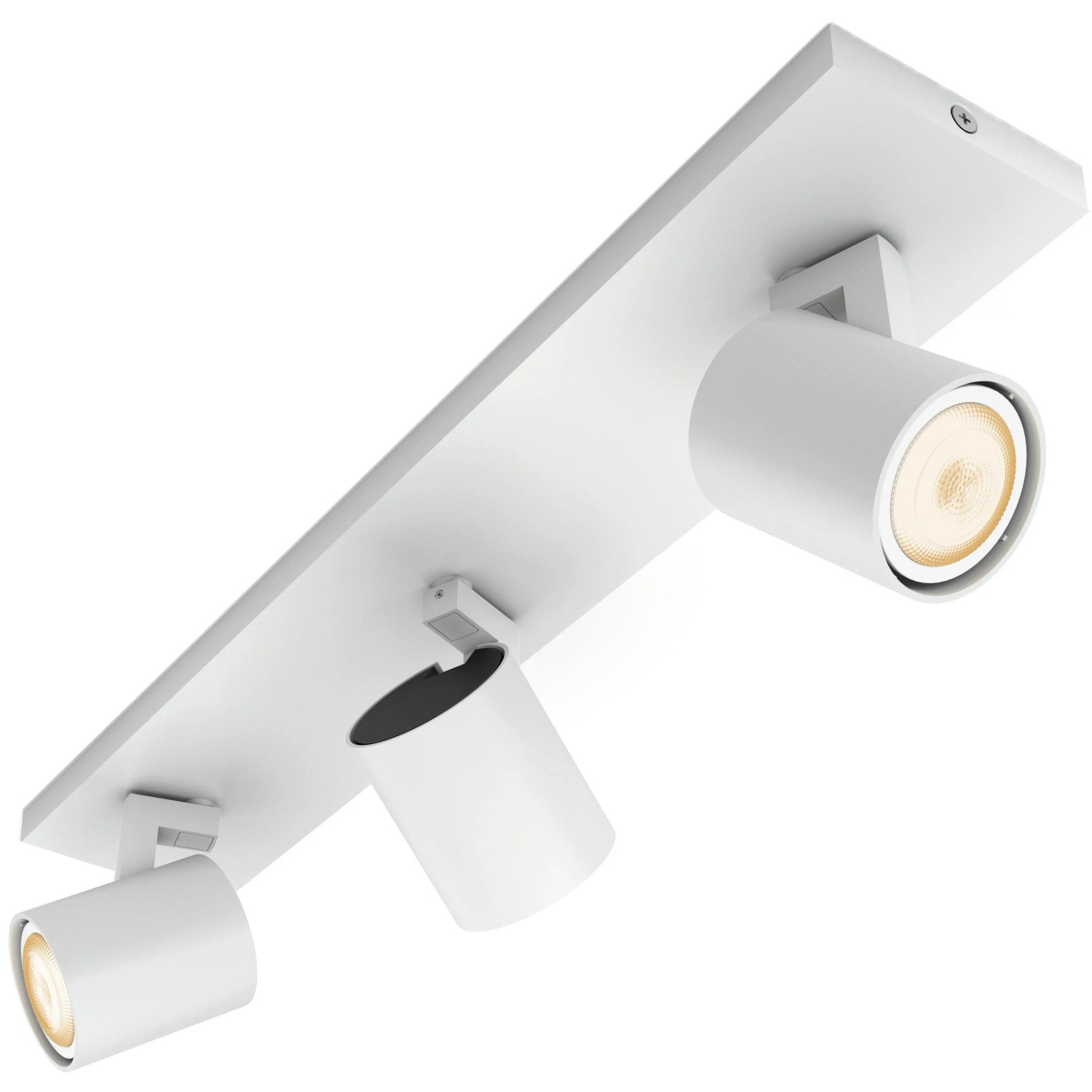 Weiße Philips Hue LED Deckenleuchte Runner, 3-flammig mit Dimmer für flexible Lichtsteuerung.