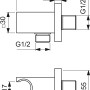 Technische Zeichnung: Ideal Standard Idealrain Atelier Brausehalter, eckig, Chrom, mit Maßen.