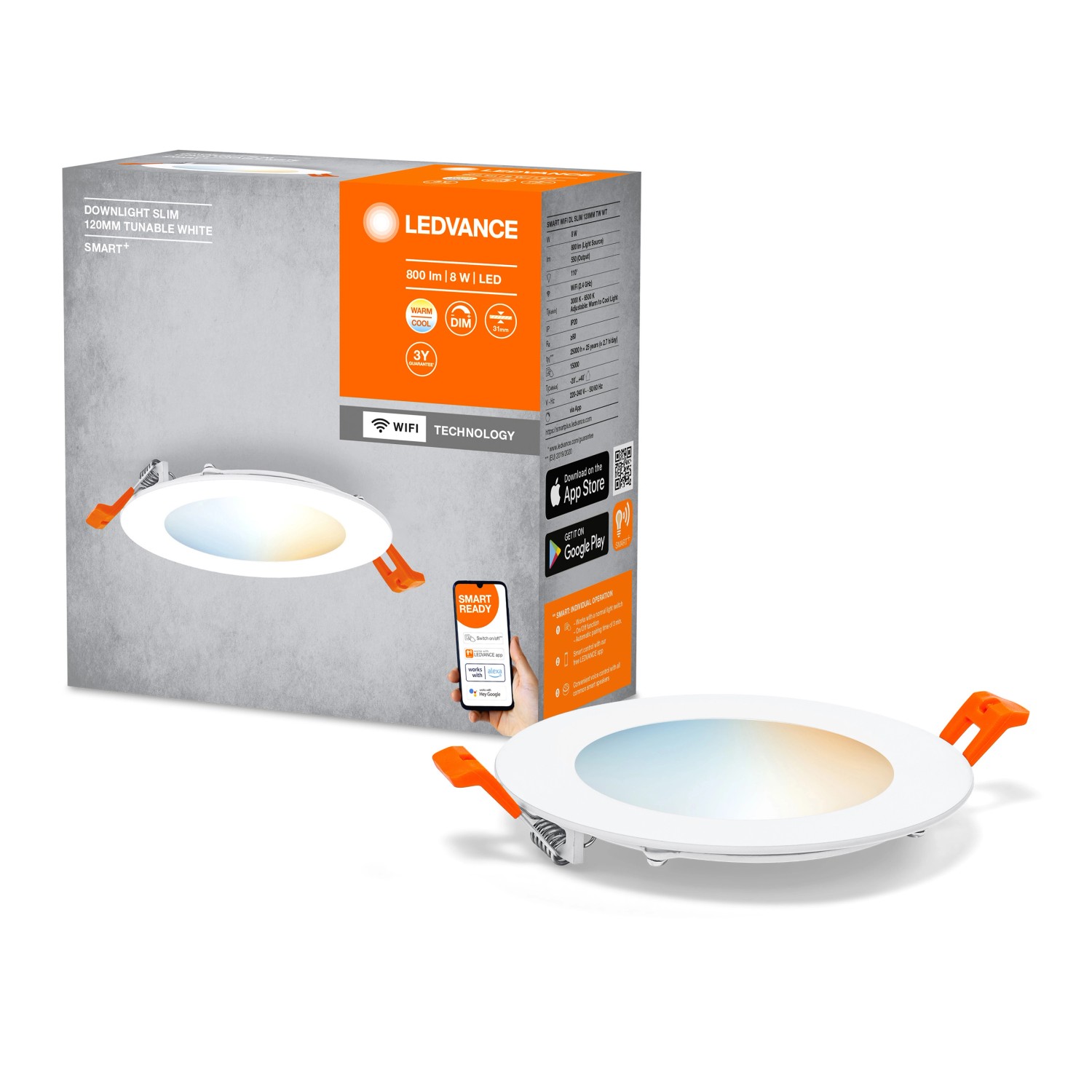 Ledvance Smart+ WiFi LED-Einbauleuchte Downlight Slim TW Weiß Ø 12 cm