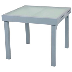 Quadratischer, grauer Gartentisch Lola von Garden Pleasure, ausziehbar bis 180 cm.