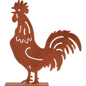 Rostrote Gartenfigur Hahn aus Eisen, 32x8x35cm, Dekoration für Garten und Terrasse.