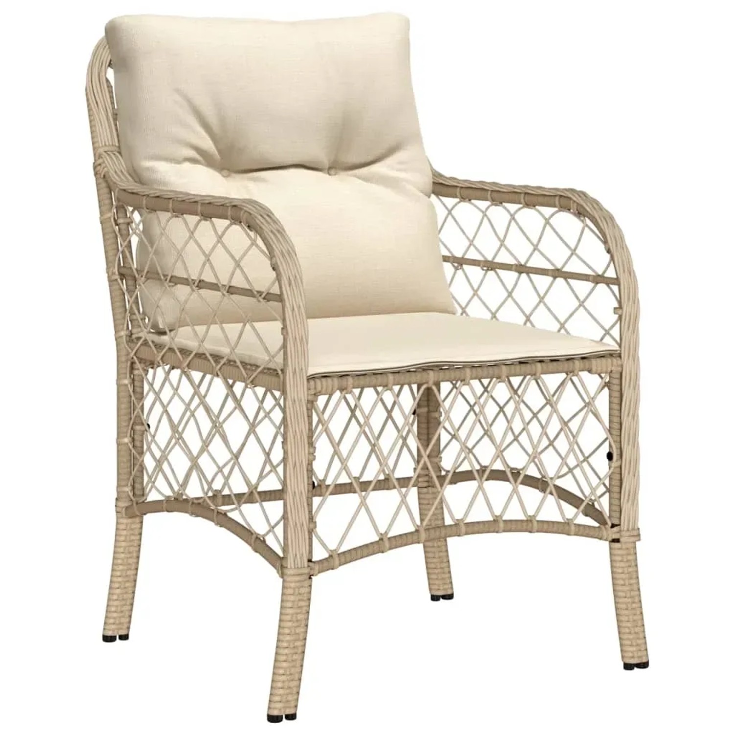 Beiger Gartenstuhl aus Polyrattan mit Kissen, Teil der vidaXL 5-tlg. Essgruppe.