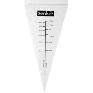 Zenker Schmelzspritzbeutel Patisserie, 10er-Pack, transparent mit Messskala und Zip-Verschluss.
