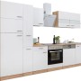 Respekta Küchenzeile KB310ESWCGKE, 310 cm, Weiß/Eiche Sägerau Nachbildung mit E-Geräten.