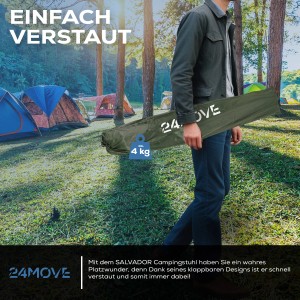24MOVE Campingstuhl, faltbar in Tragetasche, grün. Ideal für Camping & Outdoor, leicht verstaubar.