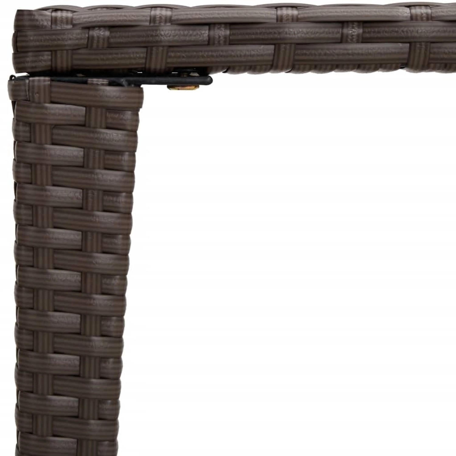 Detailansicht: Braune vidaXL Garten Satztische aus Poly Rattan, Tischbein und Tischplatte.