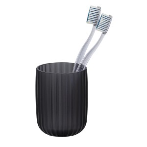 Grauer Wenko Zahnputzbecher Agropoli mit zwei Zahnbürsten.