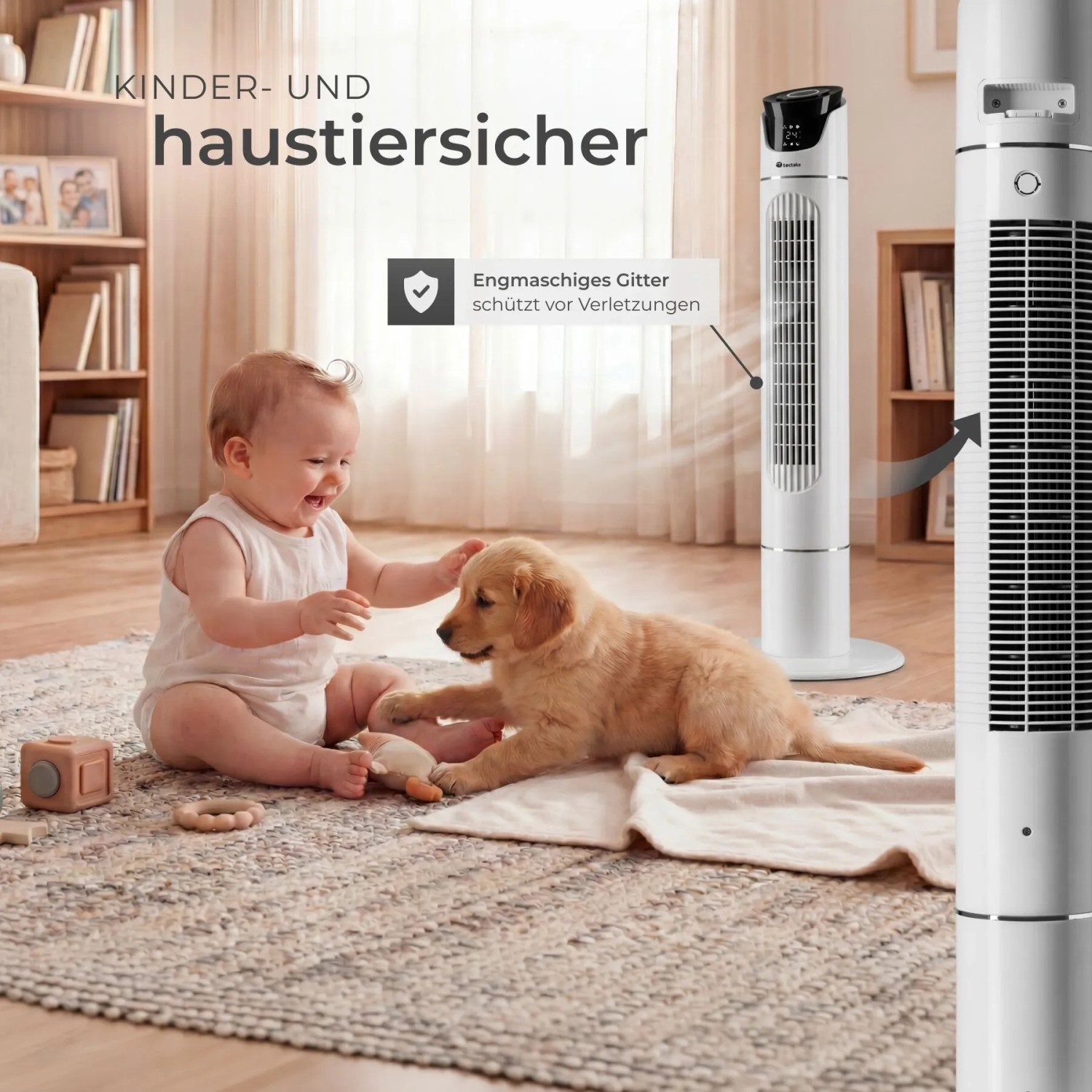Tectake Turmventilator  Oszillierend 3 Modi und 3 Geschwindigkeitsstufen  31 x 31 x 110 cm Weiß_8