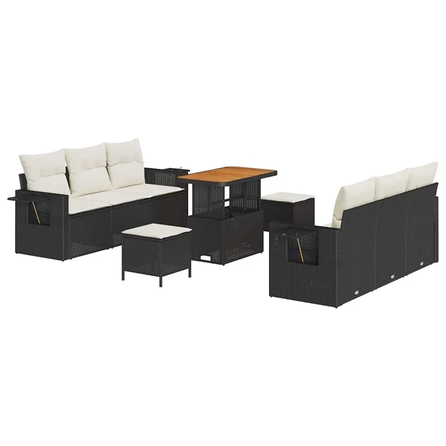 vidaXL Garten-Sofa-Set mit Kissen mit Speicher 9-Tlg Schwarz und Creme 3363650