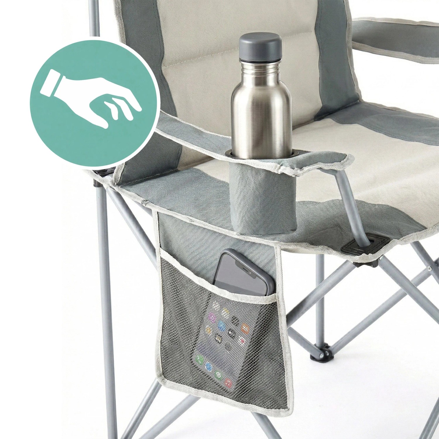 Relaxdays Campingstuhl Stahl Grau Faltbar 108 cm x 86 cm x 61 cm_5