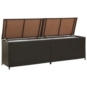 Braune furnicato Gartenbox aus Poly Rattan, 200x50x60 cm, mit geöffnetem Deckel.