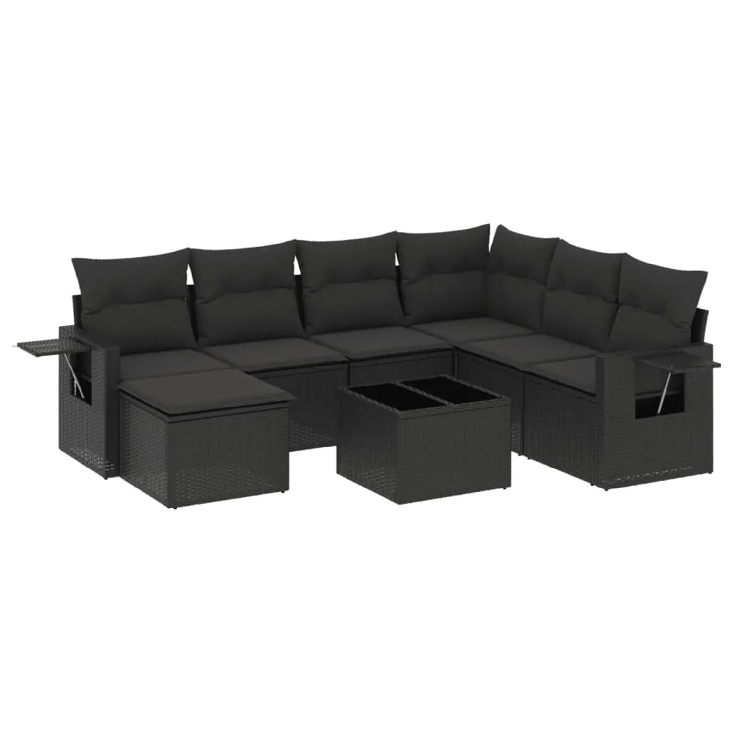 vidaXL 8-Tlg Garten-Sofagarnitur mit Kissen Schwarz Poly Rattan 3252842