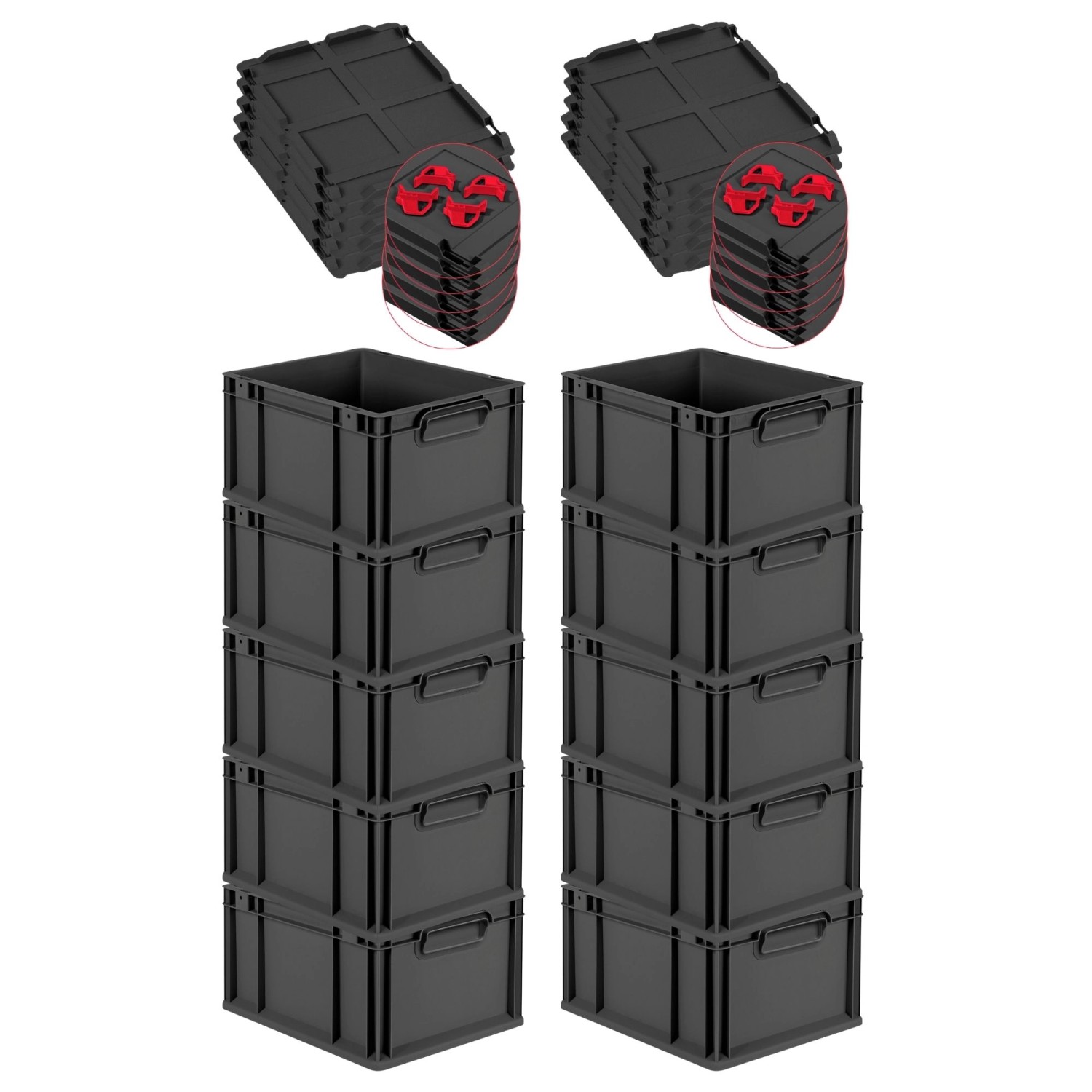 PROREGAL SparSet 10x Eurobox Nextgen Grip Mit Auflagedeckel Und Roten Versc günstig online kaufen