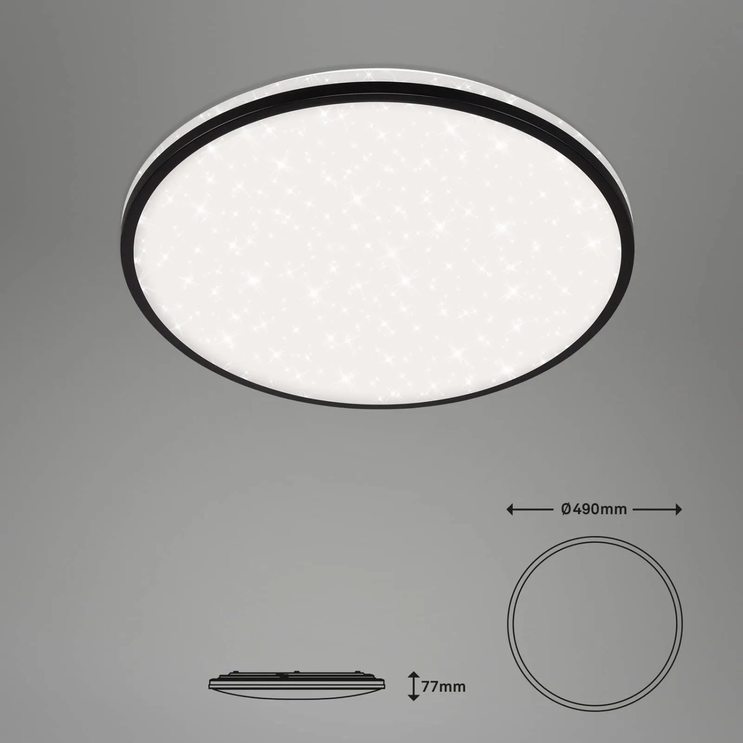 Dimmbare, schwarze Brilo LED-Deckenleuchte Ivy Sky S mit Sternendekor, 42 W.