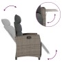Verstellbarer, grauer Gartensessel aus Rattan mit Beistelltisch. Relaxsessel für Garten und Terrasse.