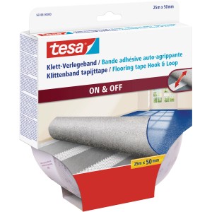 Tesa Klett-Verlegeband 25m x 50mm für Teppiche mit Vlies- oder Filzrücken.