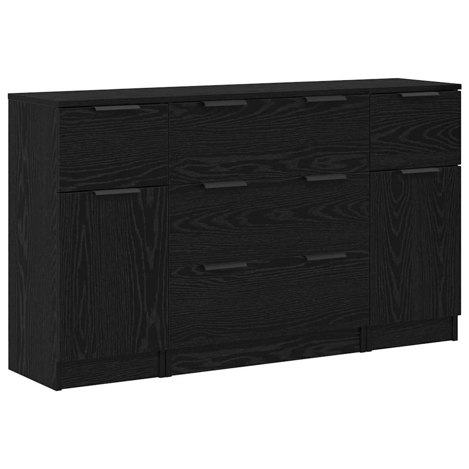 vidaXL Sideboard 3-Tlg Schwarz Eichen-Optik 121 x 30 x 70 cm 3332538 günstig online kaufen