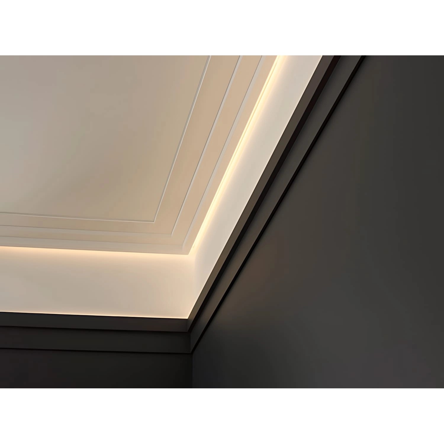 Weiße ORAC DECOR C396 Eckleiste für indirekte Beleuchtung im modernen Design.