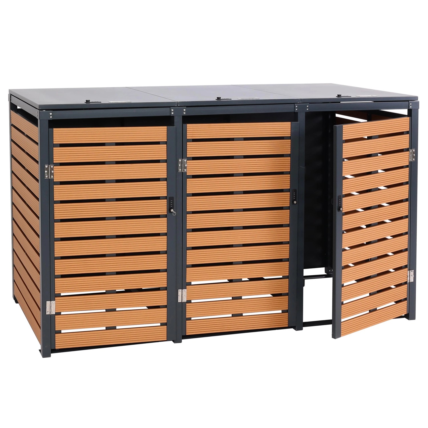 MCW 3er-Mülltonnenverkleidung K14 3x120l Teak-Optik 119x205x84cm