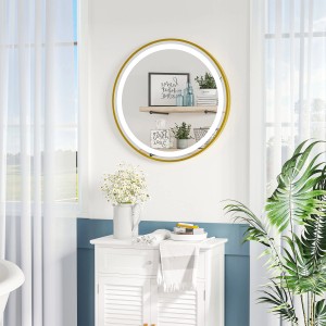 Runder Kleankin Badspiegel mit LED-Beleuchtung und goldenem Rahmen, 60x60 cm.