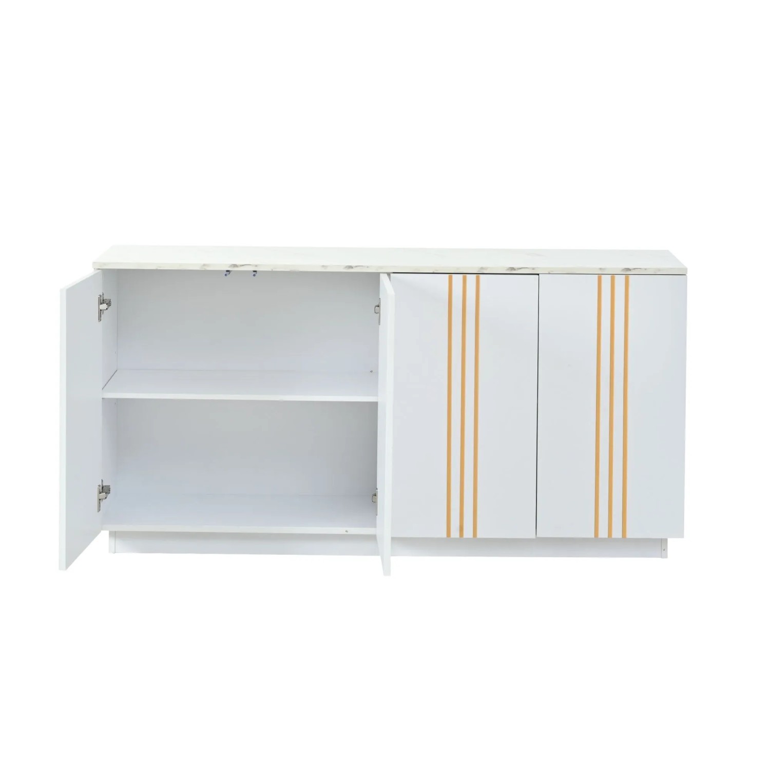 okwish Sideboard mit 4 Türen Verstellbaren Trennwänden Wohnzimmer 140x35x70cm Weiß