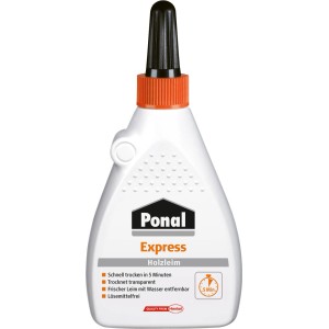 Ponal Express Holzleim in 120g Flasche, transparent trocknend, ideal für Holzverleimungen.